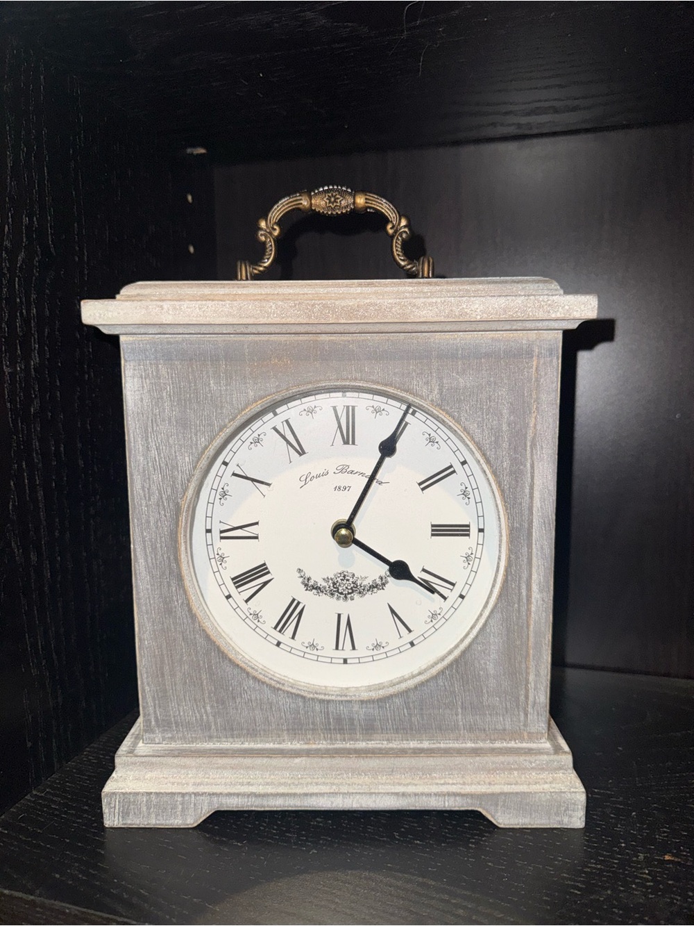 Gray and Gold Mantel Clock with Roman Dial (working)